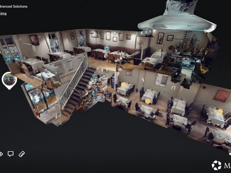 Interactive 3D virtual tour dollhouse view of Bella Cucina Italian restaurant in Dalkey