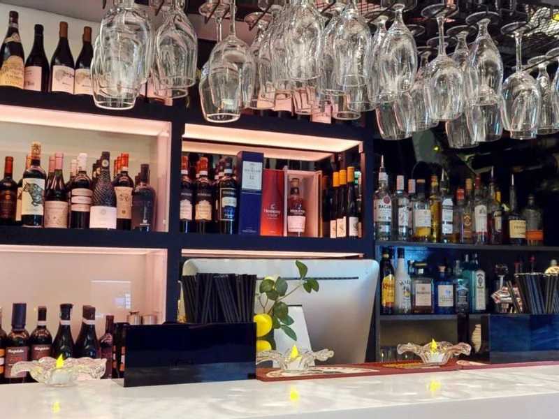 Restaurant bar and wine display at Bella Cucina