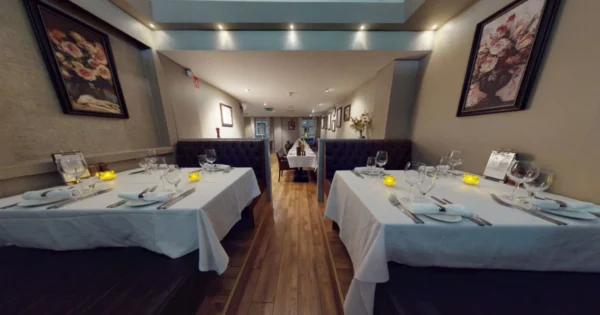 Elegant dining room prepared for a romantic dinner in Dublin