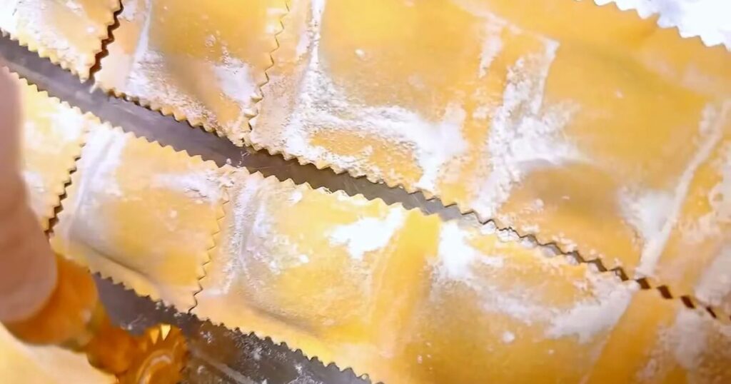 Fresh handmade mushroom ravioli